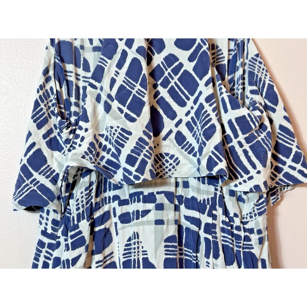 EVER By Nordstrom Romper Dress Large Blue White 100 Silk Romper Pockets Vacay L - Picture 10 of 14